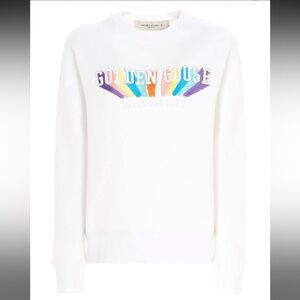 Golden Goose Athena White Rainbow Multicolor Daydreamers Club Sweatshirt NWT